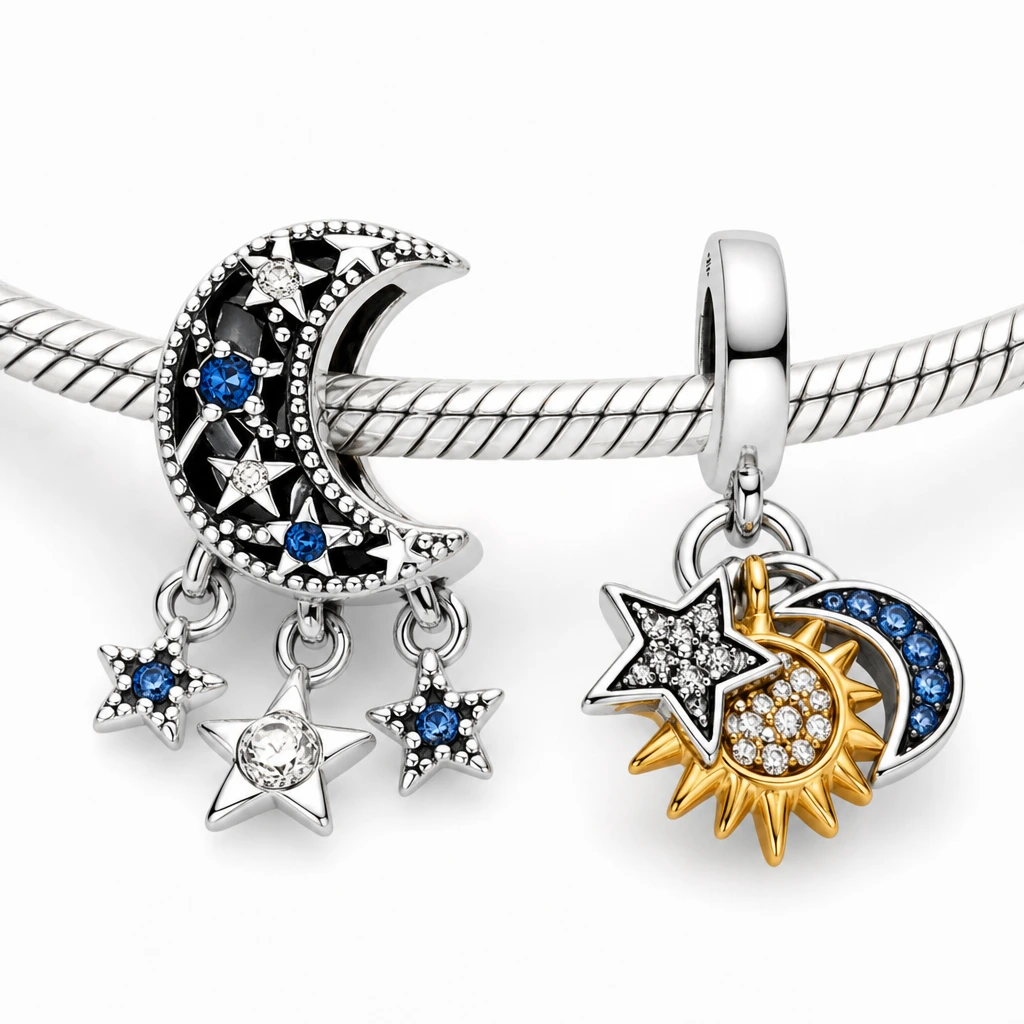 Set brățară cu charmuri – Noapte cu stele — detaliu charmuri